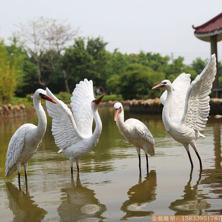 仿真白鹭花园摆件园林景观玻璃钢雕塑 动物白色白鹭雕塑